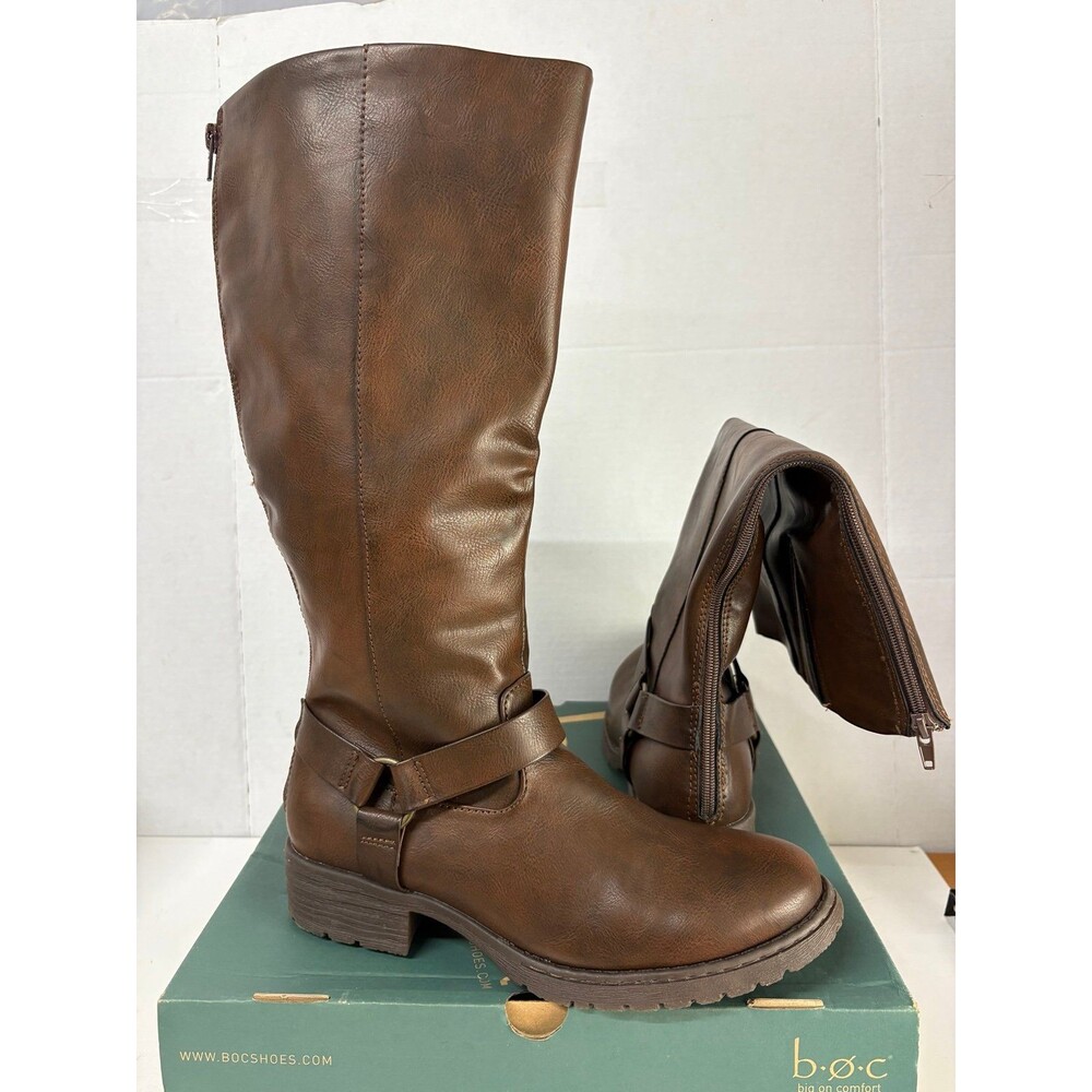 B.O.C. Chesney Dark Brown Riding Boots Black Tall Knee High Buckle Harness 9.5M